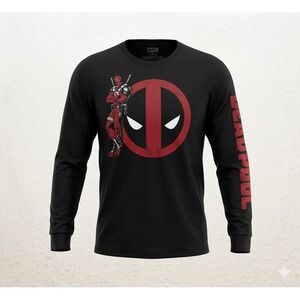 Marvel Deadpool Men's Black Long Sleeve Graphic Print T-Shirt. Size XL
